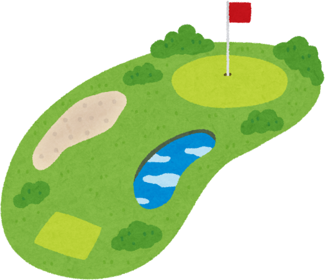 Illustration of a Golf Course with Water Hazard and Sand Bunker